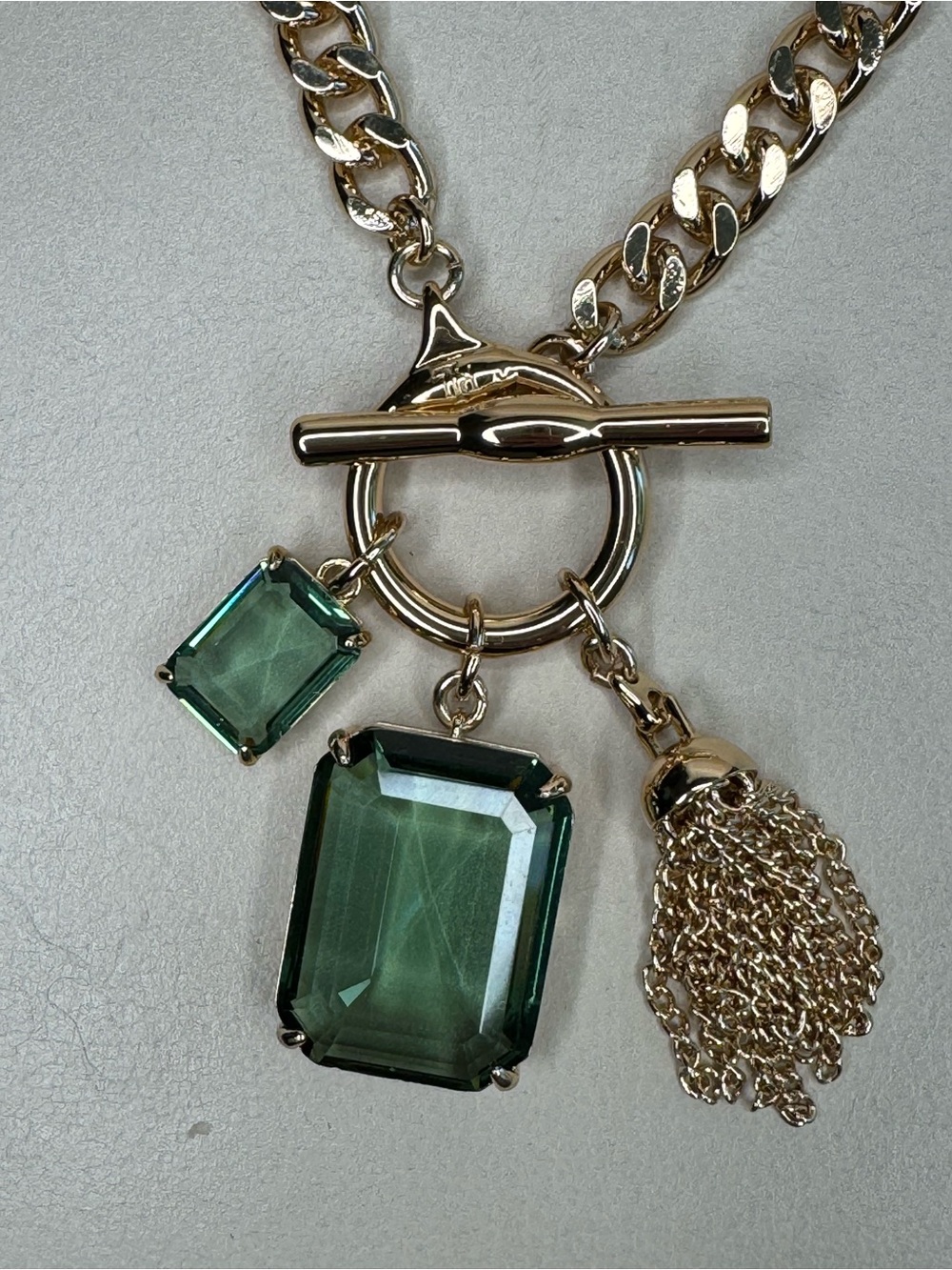 NWT Lauren Ralph Lauren Erinite Green Charm Toggle Necklace Gold Tone 17” - Picture 5 of 15